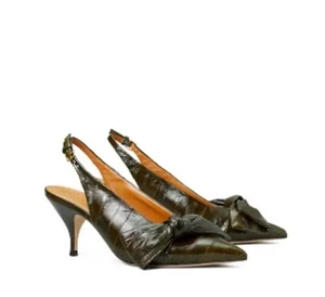 Tory Burch olivgrüne 70 mm Slingback Heels Schleife Gr. 7,5 einmal getragen Aal Leder - Bild 1 von 22