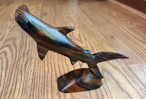 HANDCARVED WOODEN "HAMMERHEAD SHARK" STATUE FIGURINE - Picture 1 of 7