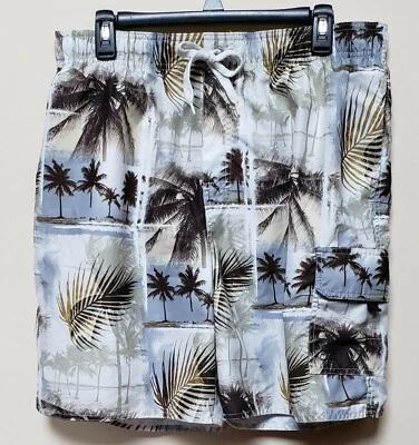 Croft & Barrow Men's Gray Green and Brown Palm Trees Swimming Trunks Size Large - Image 1 of 4