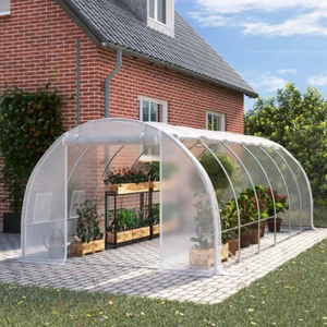 6*3M Walk-in Polytunnel Greenhouse Garden Grow Tent White PE Roll-up Side Walls - Picture 1 of 11