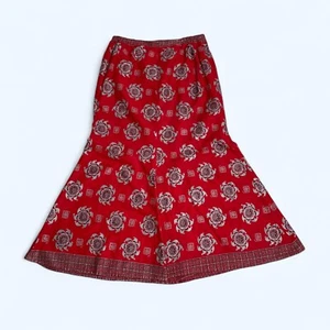 Handmade Bright Red Floral Long Skirt Size UK 14 US 10 Artisanal Free Spirited  - Picture 1 of 6