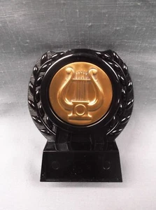 gold lyre music trophy black acrylic award stamped metal insert - Bild 1 von 1