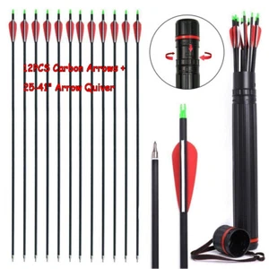 12Pcs 30" Carbon Arrows Hunting Target Archery SP500 and 25-41" Arrow Quiver - Picture 1 of 24