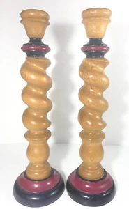 Ex-large 16” Hand Carved Wood Candle Stick Holder Set Pair (2) Natural Wood. - Picture 1 of 12
