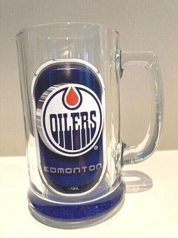 Vintage NHL-licensed Edmonton Oilers Beer Glass SteinTankard Mug distressed logo Cover