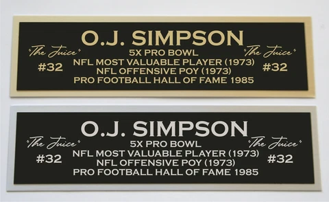 OJ Simpson nameplate for signed autographed jersey football helmet or photo Cover