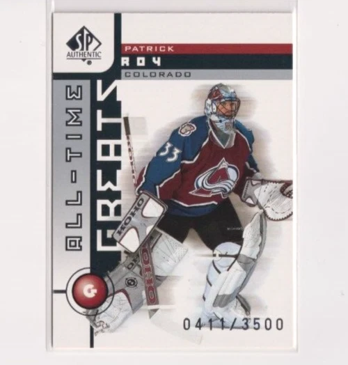 2001-02 UD SP Authentic Limited All Time Greats 93 Patrick Roy /3500 Avalanche - Image 1 of 2