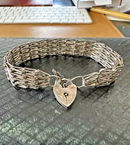 Hallmark Silver Fancy Links Gate Bracelet Heart Padlock 19Cm, 19.6Gr London 1977 - Picture 1 of 14