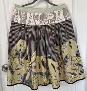 CAbi Women's Vintage Brown/Cream Casual Cotton Fit & Flare Skirt size 6 - Picture 1 of 7