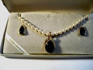 Vintage Mallorca simulierte Perlenkette und Ohrringe Sterling Vermeil - Bild 1 von 3