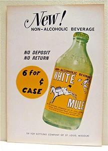 Insegna carta imbottigliamento superiore punta soda mulo bianco 1940 St Louis inutilizzata vecchio magazzino - Foto 1 di 2