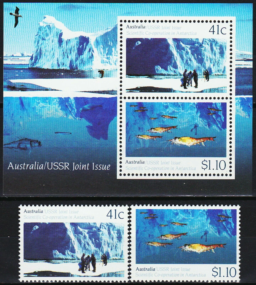 Australia, Antarctica Joint issue with Russia 1990, 2 stamps+SS, MNH - Image 1 of 1