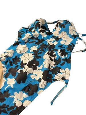 👙NUEVO CON ETIQUETAS Traje de Baño Para Mujer 10 Newport News Estilo Halter 1 Pieza Turquesa Mod Floral Foto 1 de 4