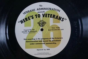 RALPH FLANAGAN, FRANKIE CARLE "HERE'S TO VETERANS" 16" TRANSCRIPTION DISC V+ - Picture 1 of 4