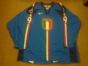 Team Italy Italia Game Used Blue IIHF Ice Hockey Jersey Torino Worn by #9 Alfir