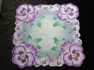 Purple Pansies Hankie Printed Handkerchief Hand Rolled Edge Hanky Vintage HK1212 - Picture 1 of 11