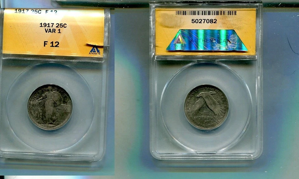 1917 P TYPE 1 STANDING LIBERTY SILVER QUARTER ANACS FINE 12 7631Q - Image 1 of 1