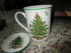 SPODE CHRISTMAS TASSE -- 4" HOCH -- UNTERSETZER/DECKEL -- #R12A - Bild 1 von 24