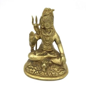 Brass Hindu God Lord Shiva Siva Holding Trishul Statue 4" -Handcrafted - Picture 1 of 8