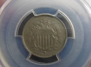 1867 SHIELD NICKEL, RAYS, RARE F-03 RE-PUNCHED DATE, EARLY DIE STAGE, PCGS VF35 - Picture 1 of 5