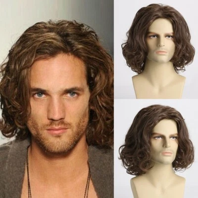 Peluca corta ondulada para hombre de 12" marrón peluca completa cabello sintético cosplay caballero Foto 1 de 4