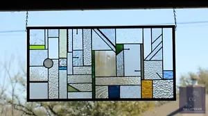 Geometrische Buntglasscheibe, Fensterbehang, Riegel, modern 27 1/4" x13 - Bild 1 von 10