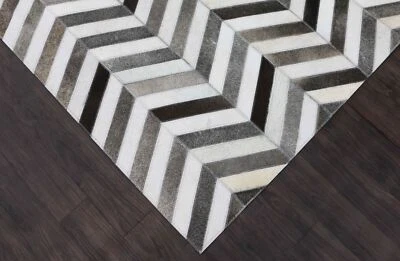 Genuine Natural Leather Rug – Handmade Cowhide Arrow Pattern Patchwork Carpet  - Image 1 of 4
