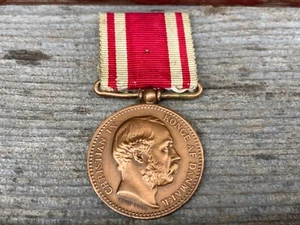 Vintage Dänemark König Christian IX Medaille 1864 Kriegsdienst Deutschland mit Band - Bild 1 von 2