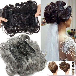 US MEGA LARGE THICK Curly Chignon Messy Bun Updo Clip in Hair Extensions AS REAL - Picture 1 of 35