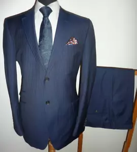 Ted Baker Blue Stripe Wilted 2 Piece Wool Suit Jacket 44 L Trousers W 36 L 34 - Picture 1 of 14