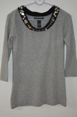 Suéter Elena Solano Gris 100% Cachemira Lentejuelas Adornado Cuello Redondo Talla S Foto 1 de 4