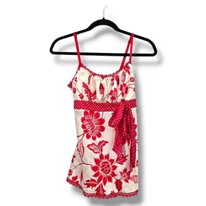 Heart & Soul Y2K Floral Cami Top Red White Lace Trimmed Ribbon Tie Size M - Picture 1 of 10