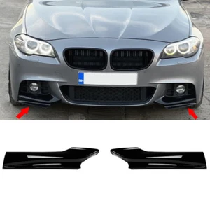 For BMW F10 F11 2011-17 with M-Package Sport Front Splitter Lip Flaps BLACK GLOSS - Picture 1 of 6