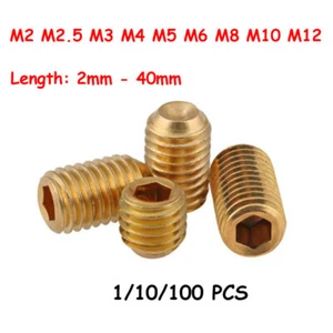 M2 M2.5 M3 M4 M5 M6 M8 M10 M12 Brass Grub Screws Point Cup Hex Socket Set Screws - Picture 1 of 89