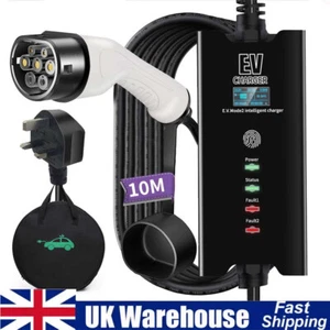 UK Cable 10M EV Charging Electric Vehicle Car Charger 8/10/13A Type 2 3 Pin - Picture 1 of 14