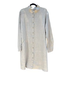 LINO NUEVO SIN ETIQUETAS 100% Lino Plumero Camisa Vestido Abrigo Talla Grande Botones Bolsillo - Imagen 1 de 8