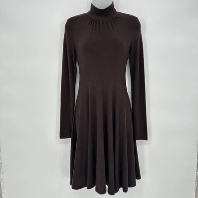 VTG Forever 21 Sz S Y2K Brown Long Sleeve High Neck Skater Whimsigoth Mini Dress - Image 1 of 4