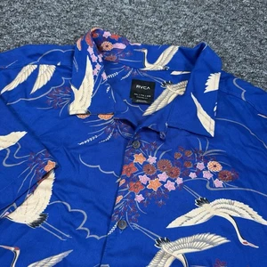 RVCA Hawaiihemd Herren 2XL blau Blumen Kranich weich 100% Viskose Neu mit Etikett - Bild 1 von 10