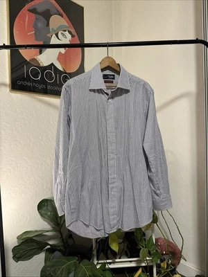 Kamakura Made Japan Slim Fit Cashmere Blend Blue Vertical Stripe Shirt 16 33.5 - Image 1 of 4