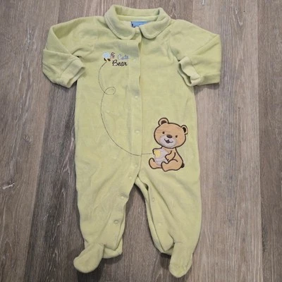 Carters Cute Bear Embroidered Velour One Piece Pajamas Infant 6-9 months Vintage - Image 1 of 4