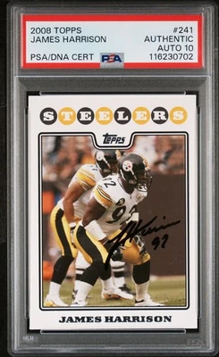 Tarjeta de novato de fútbol americano firmada por James Harrison 2008 Topps #241 clasificación automática PSA 10 02 Foto 1 de 2