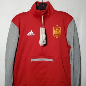 Spain National Soccer Team Sweatshirt 1/4 Zip Long Sleeve Pullover Red Mens NWT - Picture 1 of 14