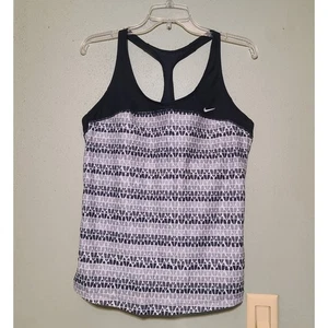 Nike Tank Top Racerback sportlicher integrierter BH geometrischer Druck schwarz weiß L - Bild 1 von 8