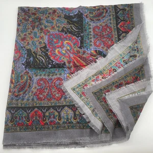 Vintage Soft Multicolor Scarf 29x29” Woven Square Paisley Red Purple Gray - Picture 1 of 5