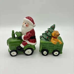Cracker Barrel Salt Pepper Shakers Santa Tractor Dog Wagon Christmas UNUSED - Picture 1 of 6