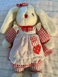Grembiule vintage 1995 bianco peluche coniglietto con cuori rossi Fordlet San Valentino farcito - Foto 1 di 12