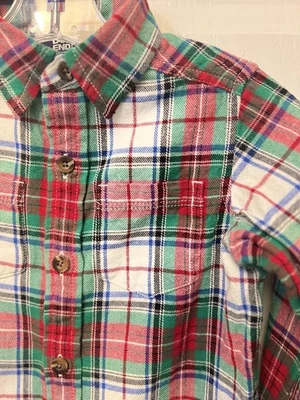 Boys XS 4-5 Lands End Christmas Holiday Red Green Flannel Plaid Shirt EUC - Image 1 of 4
