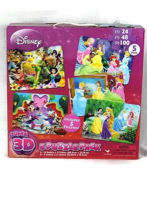 Disney Princesses & Minnie Mouse Super 3D Jigsaw 5 Puzzle Pack NIB - Image 1 of 1
