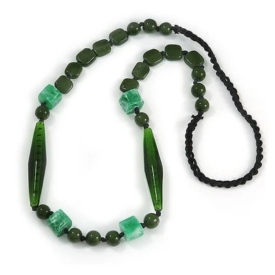 Statement Glass, Resin, Ceramic Bead Black Cord Necklace In Green - 88cm L - Image 1 of 4