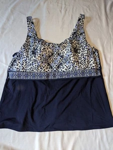 Lands End Tankini Size 20W Swim Top Navy Blue Floral Adjustable Straps - Picture 1 of 24